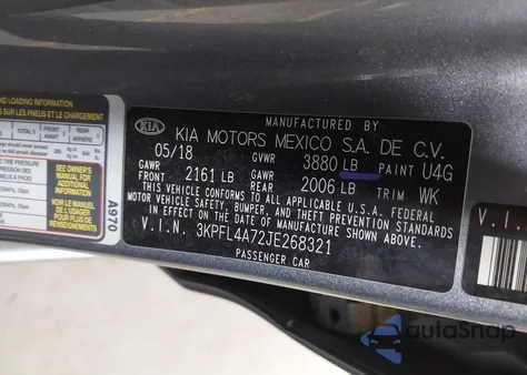 2018 Kia Forte S z USA, uszkodzony, nr VIN 3KPFL4A72JE268321